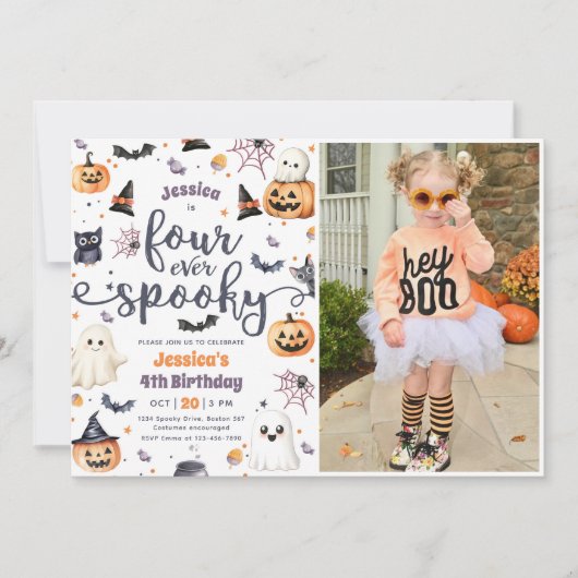 Vier ooit Spooky Cute Halloween Ghost 4e verjaarda Kaart (Voorkant)