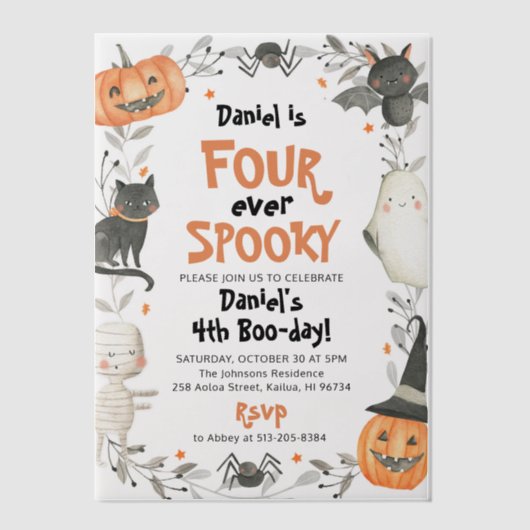 Vier ooit Spooky Cute Halloween Ghost 4e verjaarda Vellum Uitnodigingen (Voorkant)