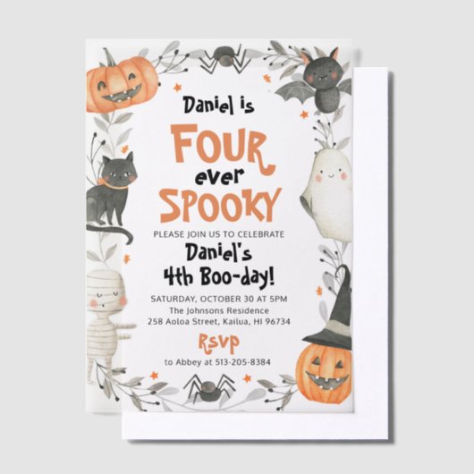 Vier ooit Spooky Cute Halloween Ghost 4e verjaarda Vellum Uitnodigingen (Offset)