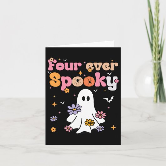 Vier Ooit Spooky Ghost Halloween 4e Verjaardag Dee Kaart (Voorkant)