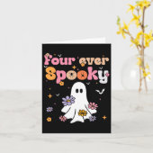 Vier Ooit Spooky Ghost Halloween 4e Verjaardag Dee Kaart (Gele Bloem)