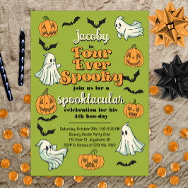 Vier Ooit Spooky Ghost Halloween Herfst 4e verjaar Kaart