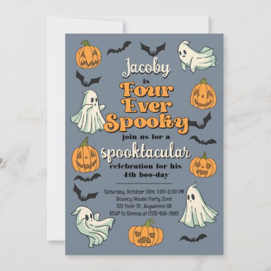 Vier Ooit Spooky Ghost Halloween Herfst 4e verjaar Kaart (Voorkant)