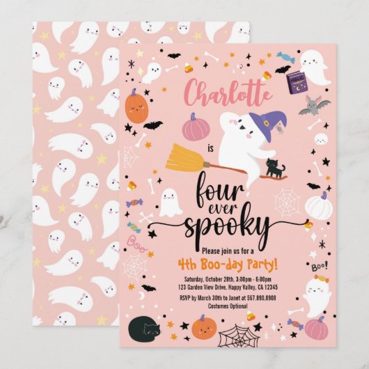 Vier ooit Spooky Girl 4th Birthday Halloween Party (Voorkant / Achterkant)