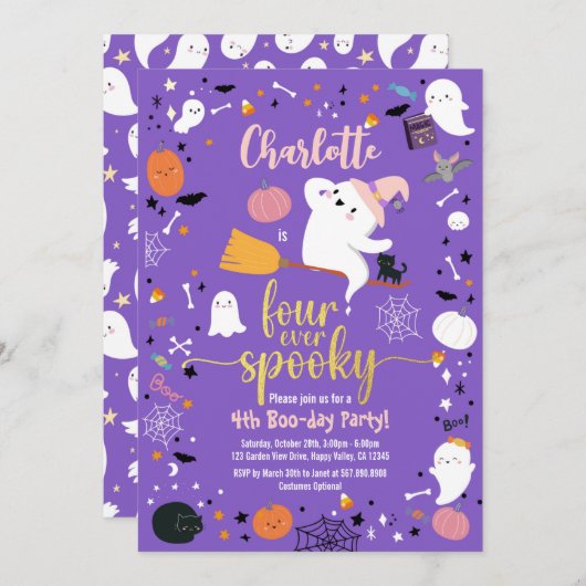 Vier ooit Spooky Girl 4th Birthday Halloween Party (Voorkant / Achterkant)