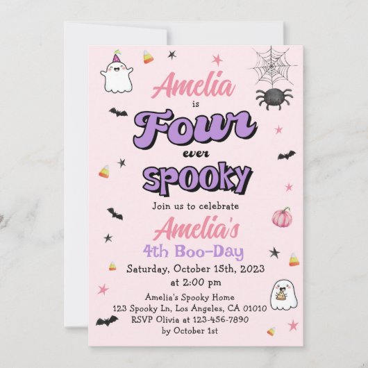 Vier ooit Spooky Halloween 4e Meisje Verjaardag Kaart (Voorkant)