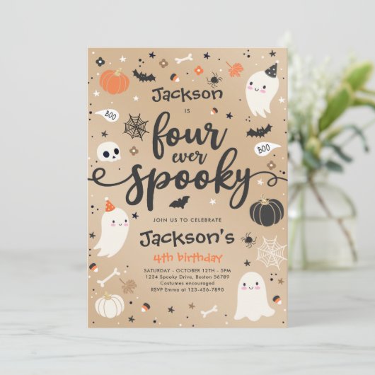 Vier ooit Spooky  Halloween Ghost Birthday Kaart (Staand voorkant)