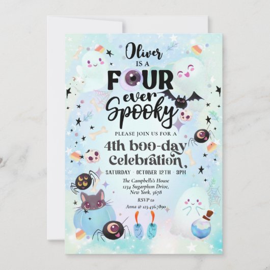 Vier ooit Spooky Halloween Ghost Kaart (Voorkant)