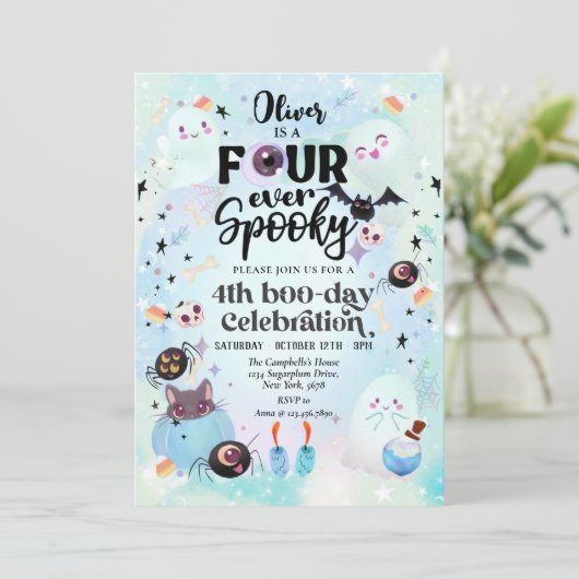 Vier ooit Spooky Halloween Ghost Kaart (Staand voorkant)