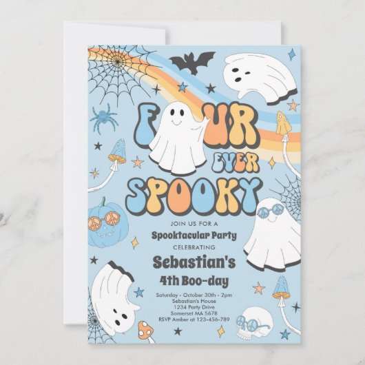 Vier ooit Spooky Halloween Groovy Ghost Birthday Kaart (Voorkant)