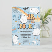 Vier ooit Spooky Halloween Groovy Ghost Birthday Kaart (Staand voorkant)