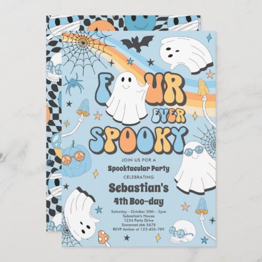 Vier ooit Spooky Halloween Groovy Ghost Birthday Kaart (Voorkant / Achterkant)