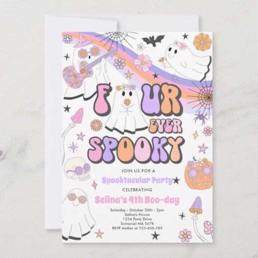 Vier ooit Spooky Halloween Groovy Ghost Birthday Kaart (Voorkant)