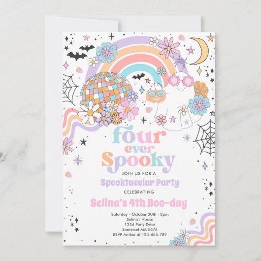 Vier ooit Spooky Halloween Groovy Ghost Birthday Kaart (Voorkant)