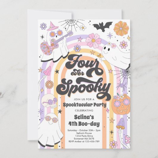 Vier ooit Spooky Halloween Groovy Ghost Birthday Kaart (Voorkant)