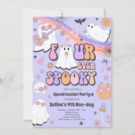 Vier ooit Spooky Halloween Groovy Ghost Birthday Kaart (Voorkant)