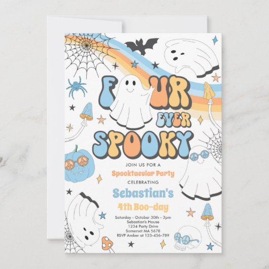 Vier ooit Spooky Halloween Groovy Ghost Birthday Kaart (Voorkant)