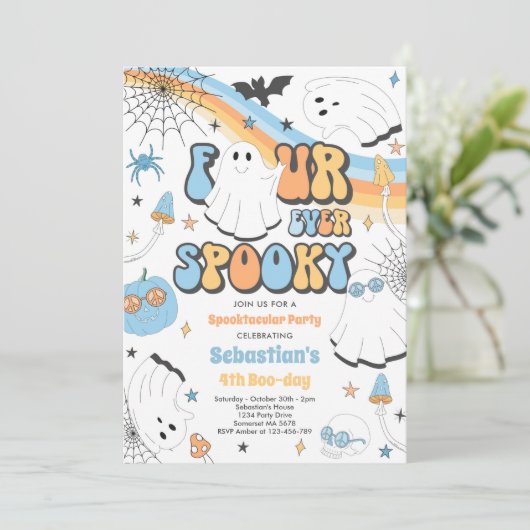 Vier ooit Spooky Halloween Groovy Ghost Birthday Kaart (Staand voorkant)