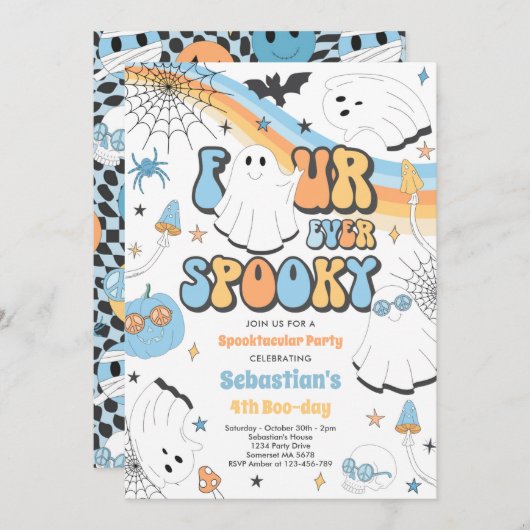 Vier ooit Spooky Halloween Groovy Ghost Birthday Kaart (Voorkant / Achterkant)