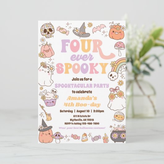 Vier Ooit Spooky Halloween Party Uitnodiging (Staand voorkant)