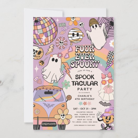 Vier Ooit Spooky Retro Halloween 4e Verjaardag Kaart (Voorkant)