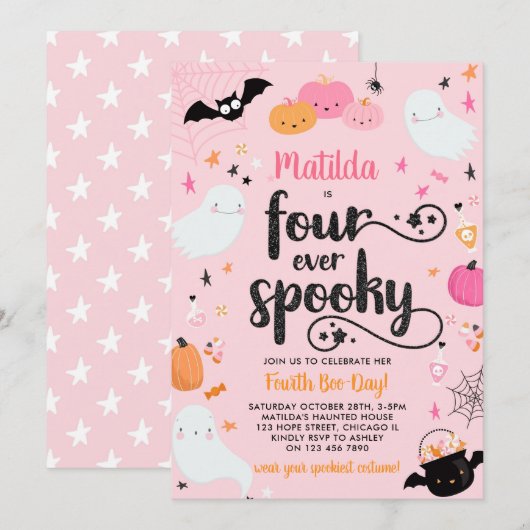 Vier ooit Spooky Roze Halloween 4e Verjaardagsfees Kaart (Voorkant / Achterkant)