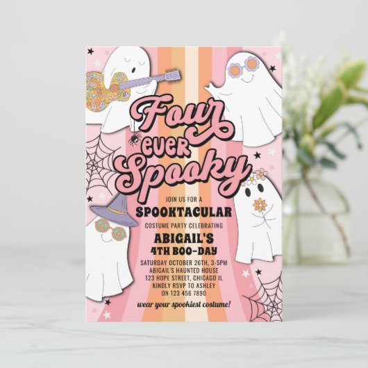 Vier ooit Spooky Roze Halloween 4e Verjaardagsfees Kaart (Staand voorkant)