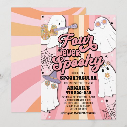 Vier ooit Spooky Roze Halloween 4e Verjaardagsfees Kaart (Voorkant / Achterkant)