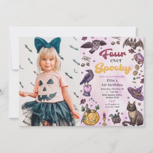 Vier Ooit Spooky Schattigee Halloween 4e Verjaarda Kaart (Voorkant)