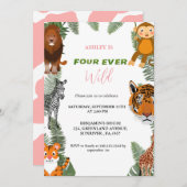 Vier ooit wild meisje safari 4e verjaardag feest kaart (Voorkant / Achterkant)