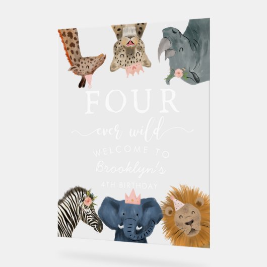 Vier Ooit Wild Pink Safari Verjaardag Welkom Acryl Bord (Hoek)