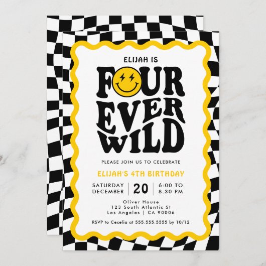 Vier ooit wild | Wavy Smile Face Boy 4e verjaardag Kaart (Voorkant / Achterkant)