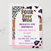 Vier ooit wilde dieren printen meisjes verjaardag kaart (Voorkant)