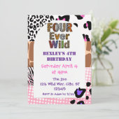 Vier ooit wilde dieren printen meisjes verjaardag kaart (Staand voorkant)