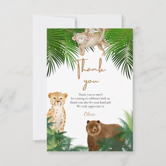 Vier ooit wilde safari 4e verjaardag bedankkaart (Voorkant)