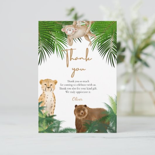 Vier ooit wilde safari 4e verjaardag bedankkaart (Staand voorkant)