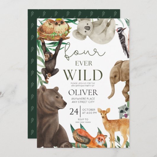 Vier ooit wilde safari 4e verjaardag kaart (Voorkant / Achterkant)