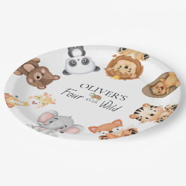 Vier ooit wilde safari 4e verjaardag papieren bordje