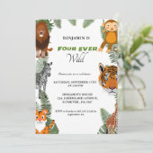 Vier ooit wilde safari 4e verjaardagsfeestje kaart (Staand voorkant)