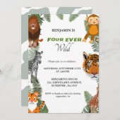 Vier ooit wilde safari 4e verjaardagsfeestje kaart (Voorkant / Achterkant)