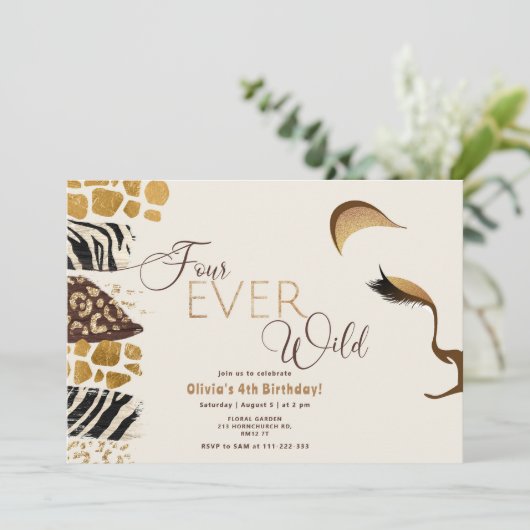 Vier ooit wilde Safari leeuw 4e verjaardag Kaart (Staand voorkant)