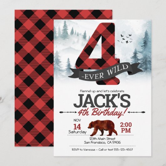 Vier-ooit Wilde uitnodiging, Lumberjack 4th Kaart (Voorkant / Achterkant)