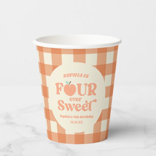 Vier ooit Zoet Perzik Fruit 4e Verjaardagsfeest Papieren Bekers (Voorkant)