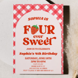 Vier ooit zoete aardbei 4e verjaardag partij kaart