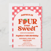 Vier ooit zoete aardbei 4e verjaardag partij kaart (Voorkant)