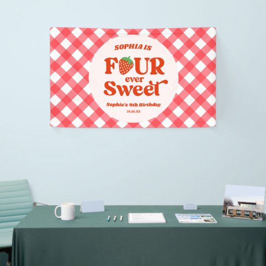 Vier ooit zoete aardbei 4e verjaardag partij spandoek (Beurs)