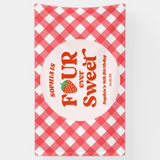 Vier ooit zoete aardbei 4e verjaardag partij spandoek (Verticaal)