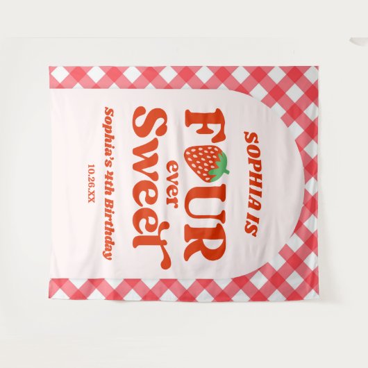 Vier ooit zoete aardbei 4e verjaardag partij wandkleed (Voorkant (horizontaal))