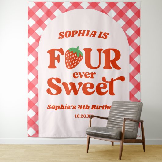 Vier ooit zoete aardbei 4e verjaardag partij wandkleed (In situ)