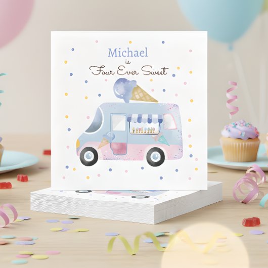 Vier ooit zoete ijsvrachtwagen voor verjaardag servet